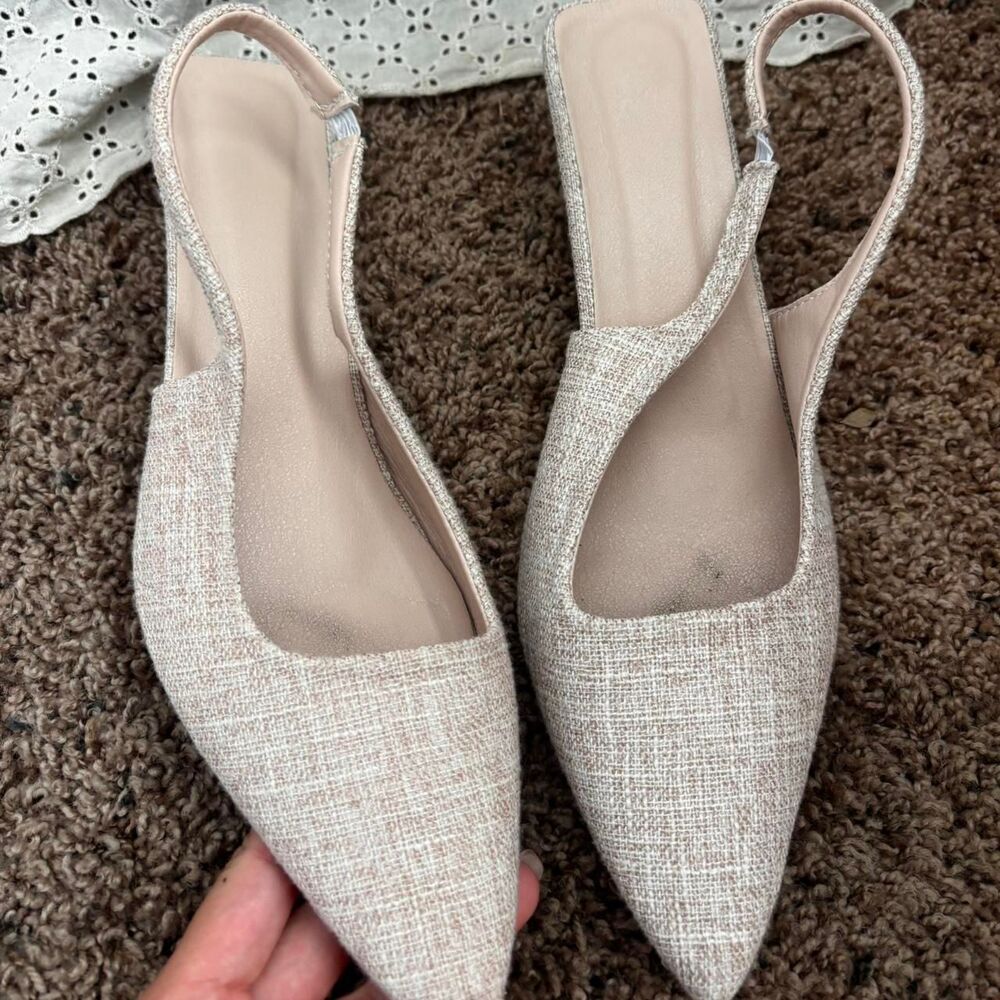 BOUTIQUE Pointed Toe Linen Dressy Business Women's Cream Tan Sz 42 Shoe Heelss
